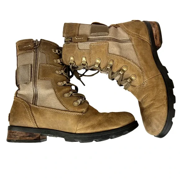 Sorel Emelie Conquest Boots Womens 7.5 Brown Combat Leather Utility Gorpcore - Picture 5 of 9